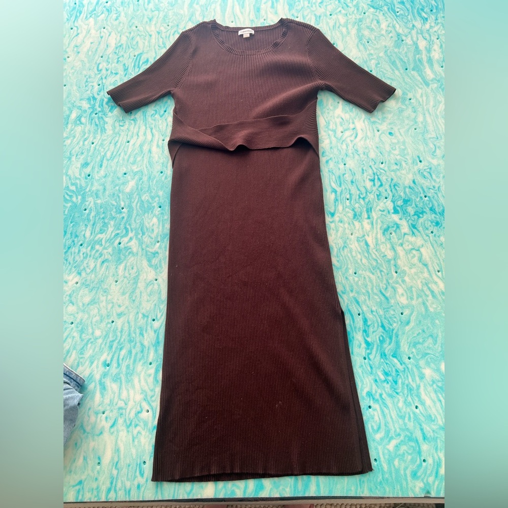 Calvin Klein Brown Ribbed Knit Dress